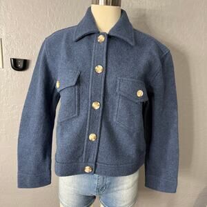 Quince 100% Merino Wool Cropped Shirt Jacket, Denim Blue Melange, S